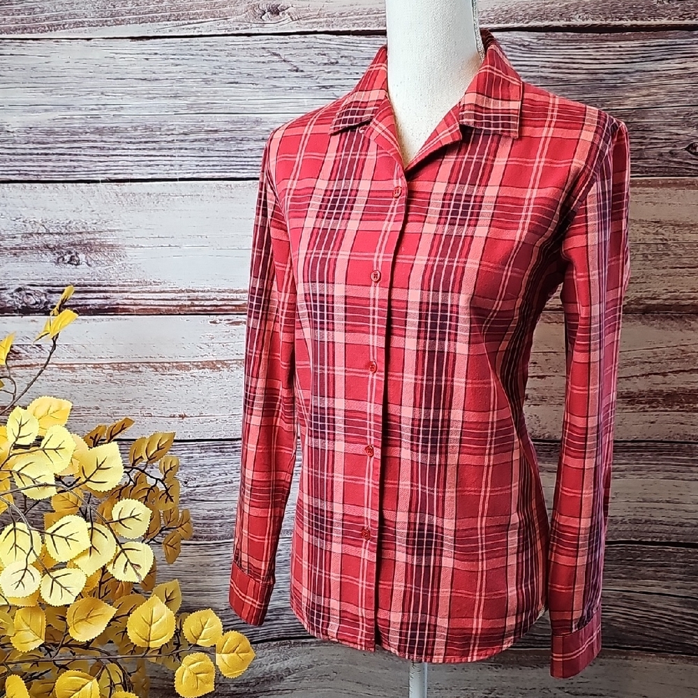 NEW JONES WEAR SPORT RED PLAID LONG SLEEVE BUTTON-UP SHIRT